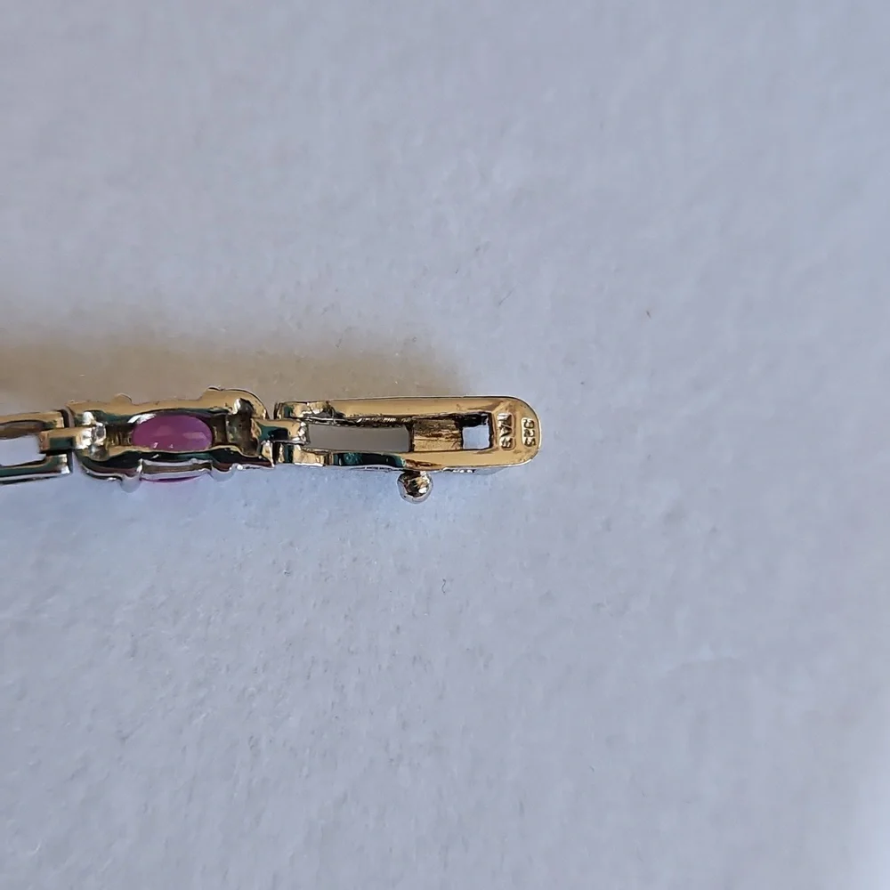 Signature Sterling Silver Pink Rhinestone Tennis Bracelet - Picture 14 of 16